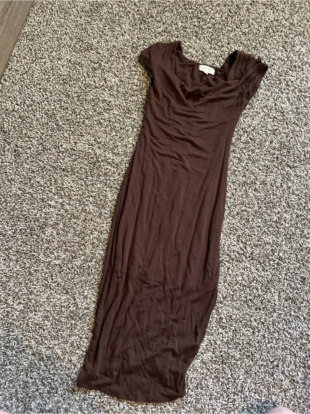 See You Monday Brown Maxi Dress with Short Sleeves